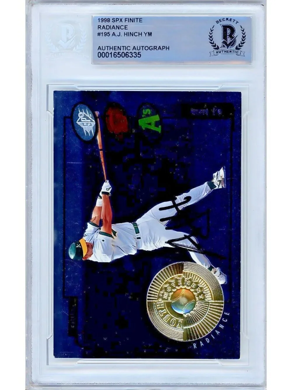 AJ Hinch Signed 1998 SPx Finite #195 A’s Baseball Card BAS Slabbed /2500 Auto